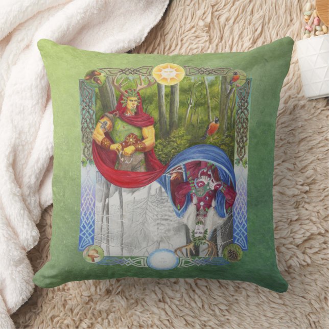 Oak King and Holly King Double Portrait  Throw Pillow (Blanket)