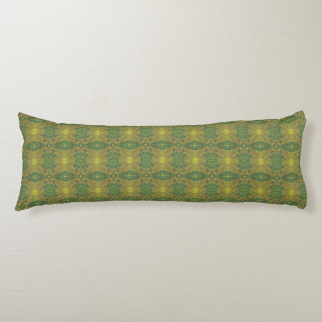 "Oak King", floral bohemian pattern, green, yellow Body Pillow (Front)