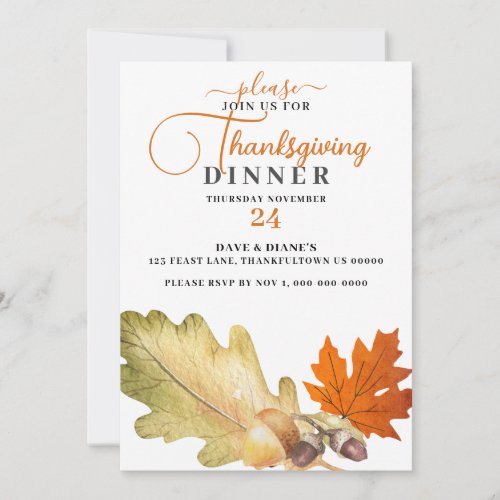 Oak Leaf  Acorns Thanksgiving Dinner  Invitation