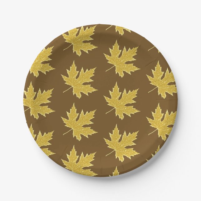 Oak leaf - camel tan and brown paper plates (Front)