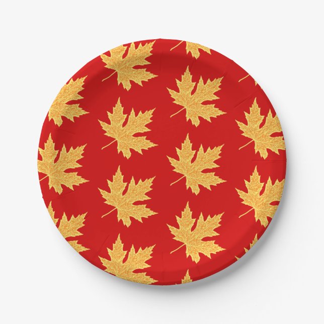 Oak leaf - deep red and saffron paper plates (Front)