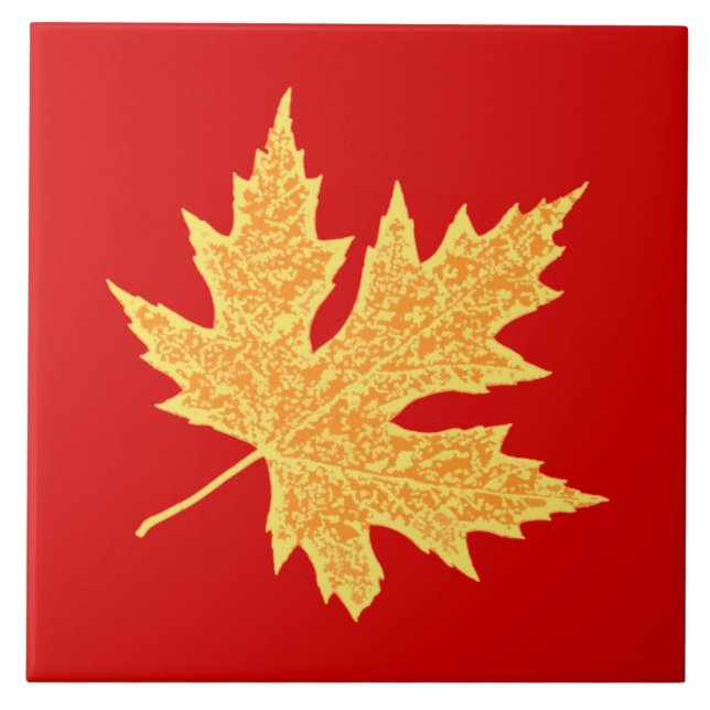 Oak leaf - deep red and saffron tile (Front)