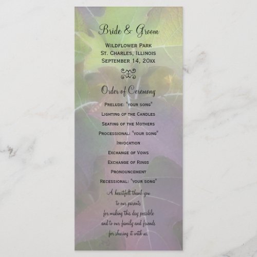 Oak Leaf Hydrangea Fall Wedding Program