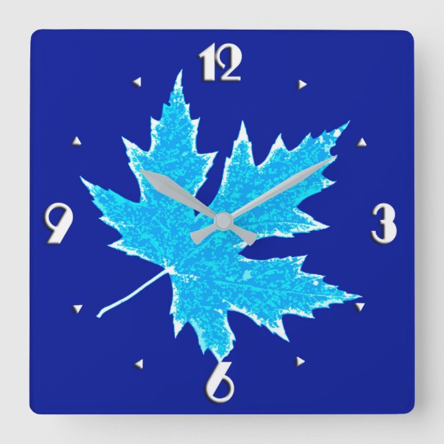 Oak leaf - ice blue and white square wall clock (Front)