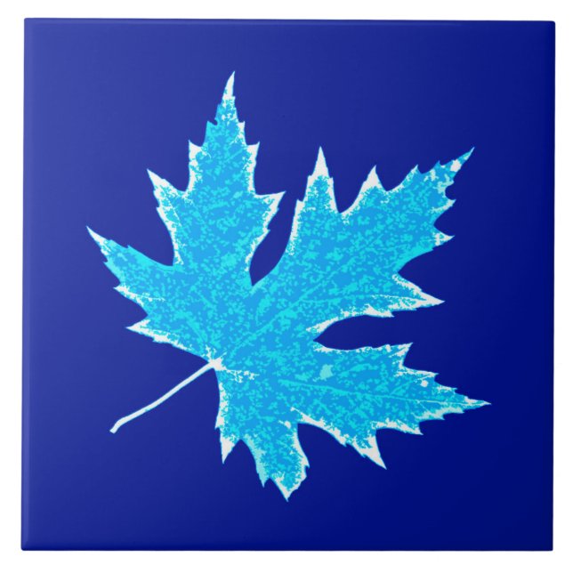Oak leaf - ice blue and white tile (Front)