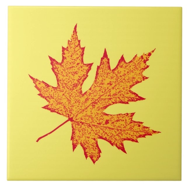 Oak leaf - orange and mustard gold ceramic tile (Front)