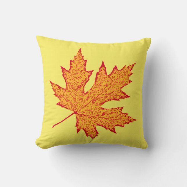 Oak leaf - orange and mustard gold throw pillow (Front)