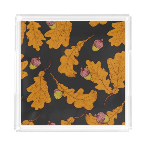 Oak leaves acorns autumn pattern acrylic tray