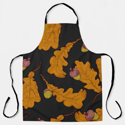 Oak leaves acorns autumn pattern apron