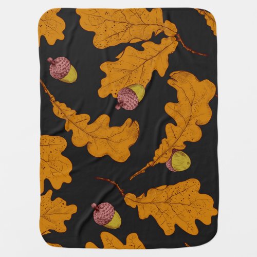 Oak leaves acorns autumn pattern baby blanket