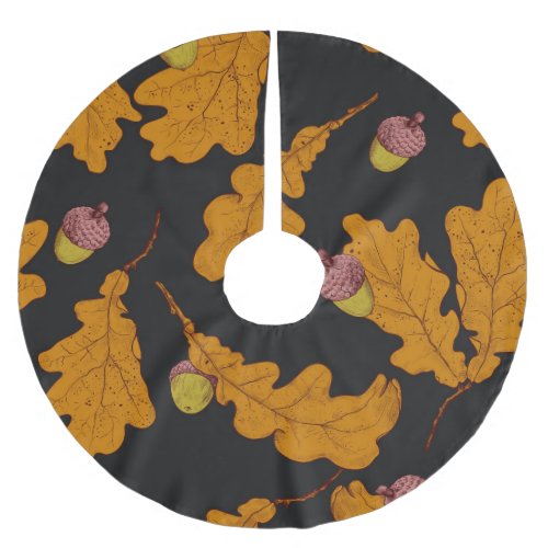 Oak leaves acorns autumn pattern brushed polyester tree skirt