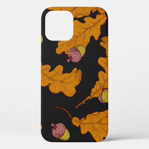 Oak leaves acorns autumn pattern iPhone 12 case
