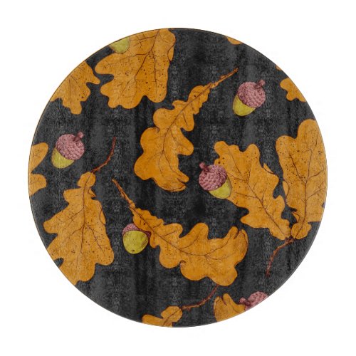 Oak leaves acorns autumn pattern cutting board