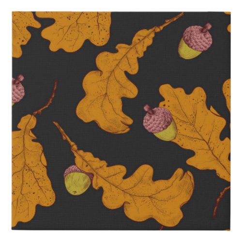 Oak leaves acorns autumn pattern faux canvas print