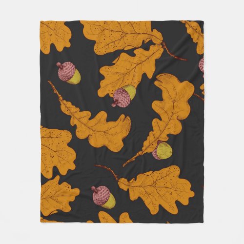 Oak leaves acorns autumn pattern fleece blanket