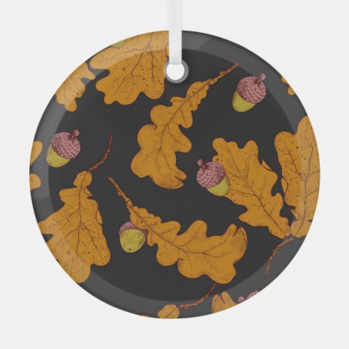 Oak leaves acorns autumn pattern glass ornament
