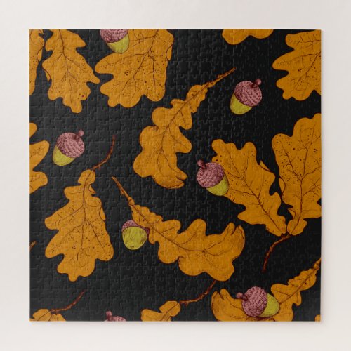 Oak leaves acorns autumn pattern jigsaw puzzle