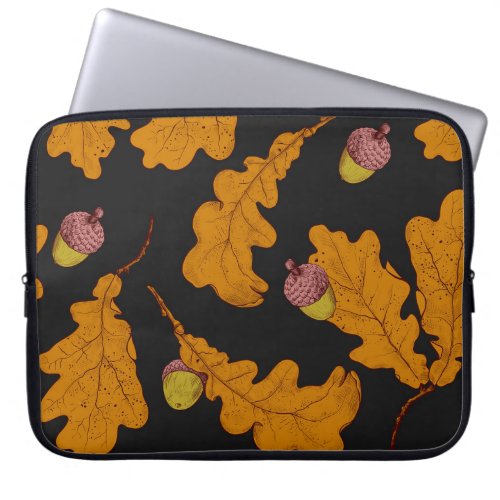 Oak leaves acorns autumn pattern laptop sleeve