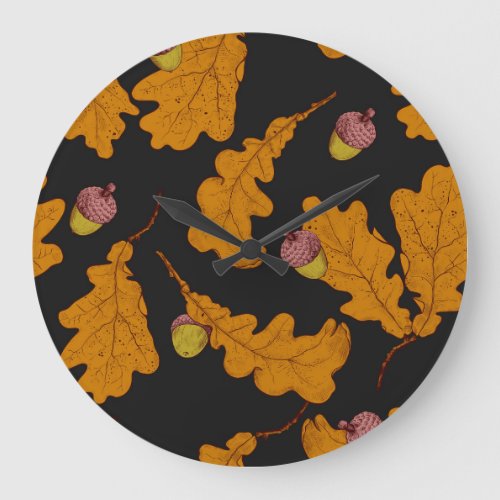 Oak leaves acorns autumn pattern large clock