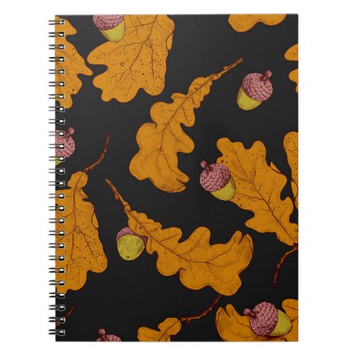 Oak leaves acorns autumn pattern notebook