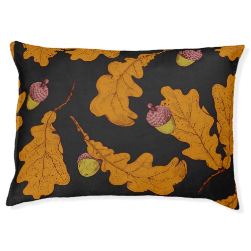 Oak leaves acorns autumn pattern pet bed
