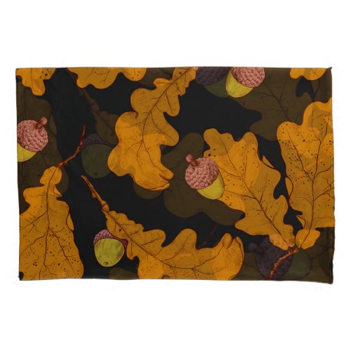 Oak leaves acorns autumn pattern pillow case
