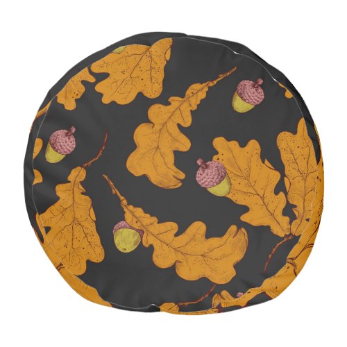 Oak leaves acorns autumn pattern pouf