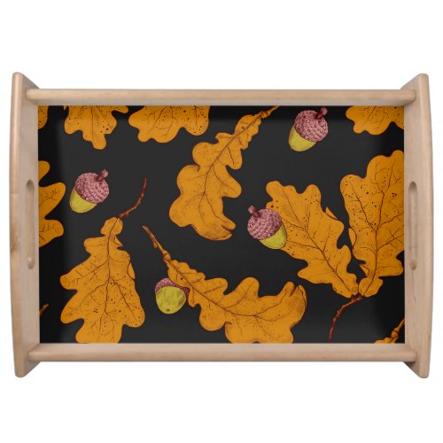 Oak leaves acorns autumn pattern serving tray