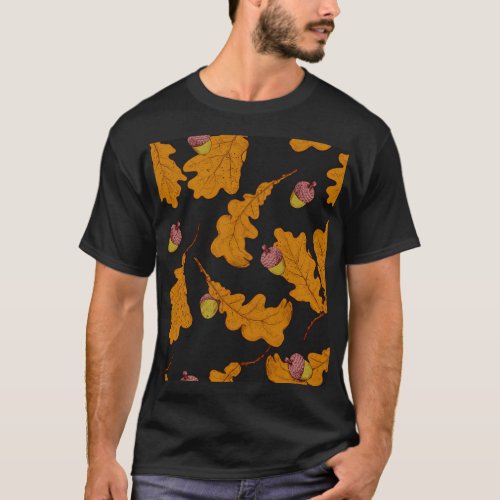 Oak leaves acorns autumn pattern T_Shirt