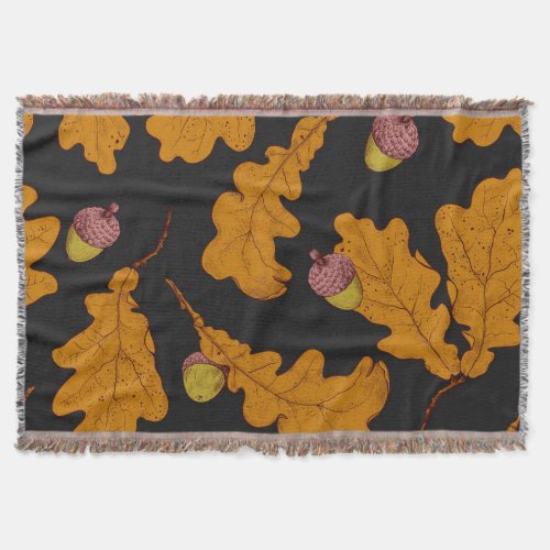 Oak leaves acorns autumn pattern throw blanket