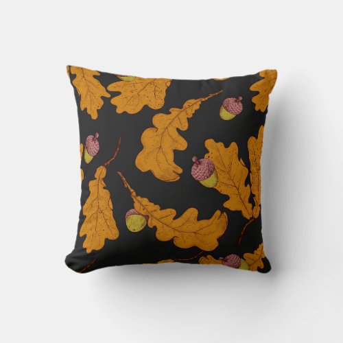 Oak leaves acorns autumn pattern throw pillow