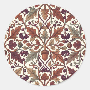 Oak Leaves Acorns Berries William Morris Style  Classic Round Sticker