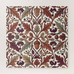 Oak Leaves Acorns Berries William Morris Style Jigsaw Puzzle