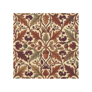 Oak Leaves Acorns Berries William Morris Style Wood Wall Art