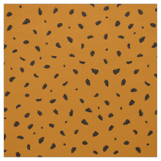 Oak Leaves and Acorns Black on Orange Fabric