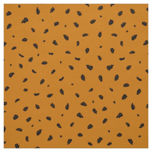 Oak Leaves and Acorns Black on Orange Fabric