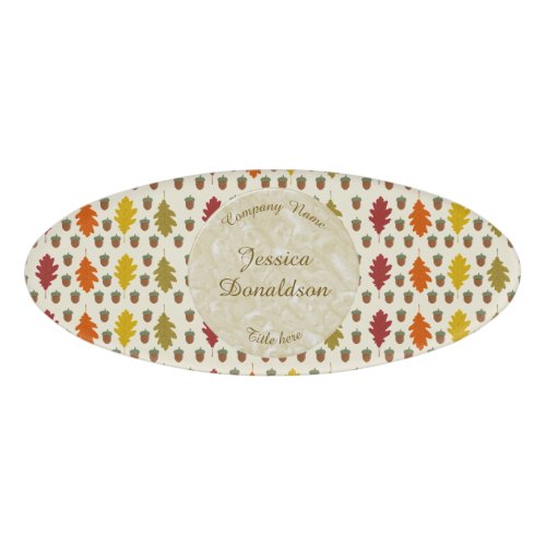Oak leaves and Acorns Fall Autumn Patterned Name Tag