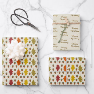 Oak leaves and Acorns Fall Autumn Patterned Wrapping Paper Sheets