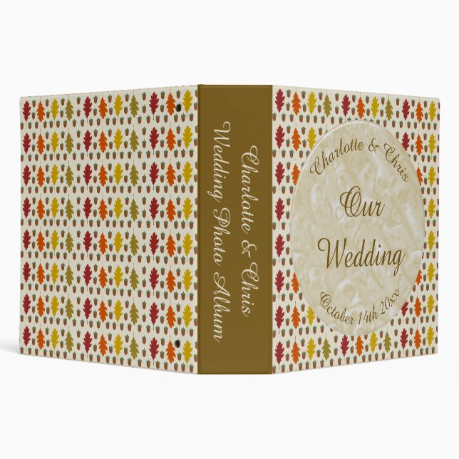 Oak leaves and Acorns Fall Autumn Wedding Custom 3 Ring Binder (Background)