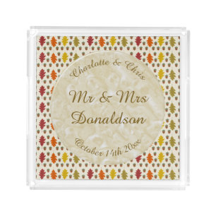 Oak leaves and Acorns Fall Autumn Wedding Custom Acrylic Tray