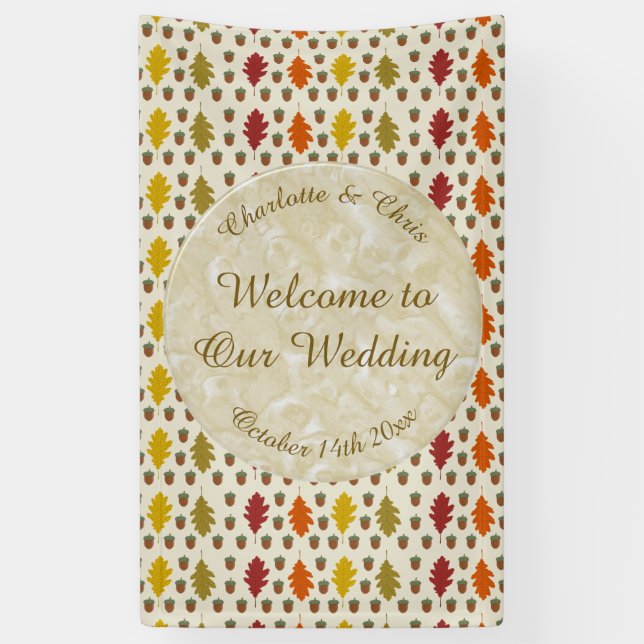 Oak leaves and Acorns Fall Autumn Wedding Custom Banner (Vertical)