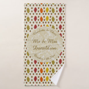 Oak leaves and Acorns Fall Autumn Wedding Custom Bath Towel