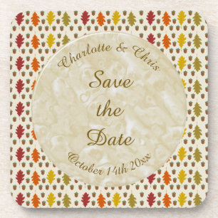 Oak leaves and Acorns Fall Autumn Wedding Custom Beverage Coaster