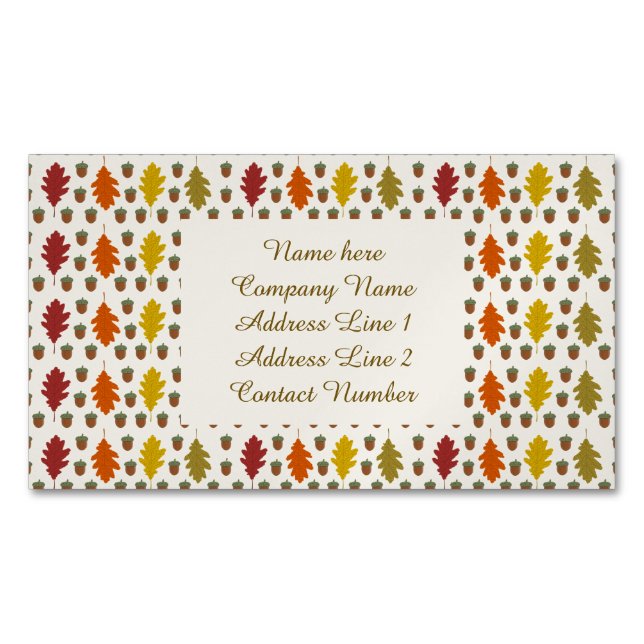 Oak leaves and Acorns Fall Autumn Wedding Custom Business Card Magnet (Front)