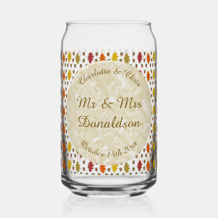 Oak leaves and Acorns Fall Autumn Wedding Custom Can Glass