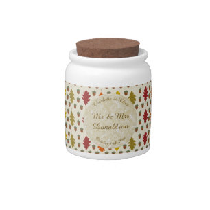 Oak leaves and Acorns Fall Autumn Wedding Custom Candy Jar