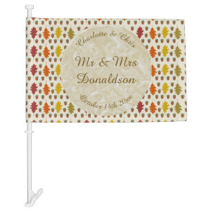Oak leaves and Acorns Fall Autumn Wedding Custom Car Flag