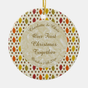 Oak leaves and Acorns Fall Autumn Wedding Custom Ceramic Ornament