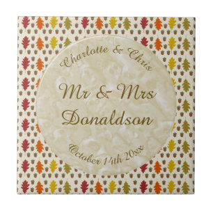 Oak leaves and Acorns Fall Autumn Wedding Custom Ceramic Tile