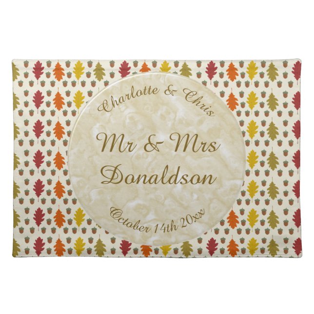Oak leaves and Acorns Fall Autumn Wedding Custom Cloth Placemat (Front)